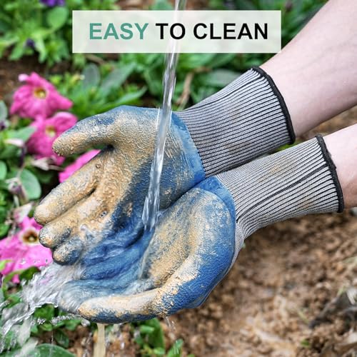 Trifabricy Garden Gloves for Women/Men - 6 Pairs Latex Gardening Gloves with Grip, Protective Work Gloves for Lawn Yard - color: Blue & Grey