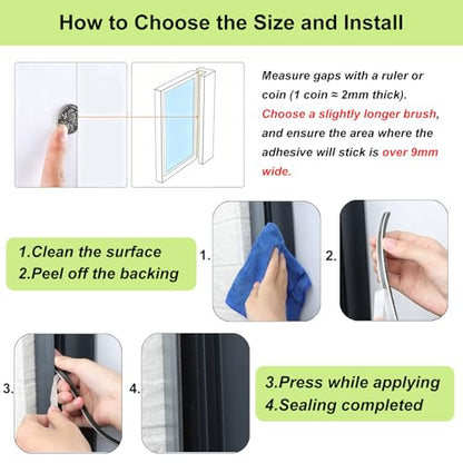 ZOMPAGO Strong Adhesive Brush Weather Stripping,0.4in Thick x 0.4in(W) x 33FT,Grey for Sliding Windows/Doors - Car Door Seal for Soundproofing,Dustproof,Winter Windproof & Warm,Waterproof,DIY Install - size: 1 Roll, 0.6 in X 0.4 in X 32.8 Ft, Grey