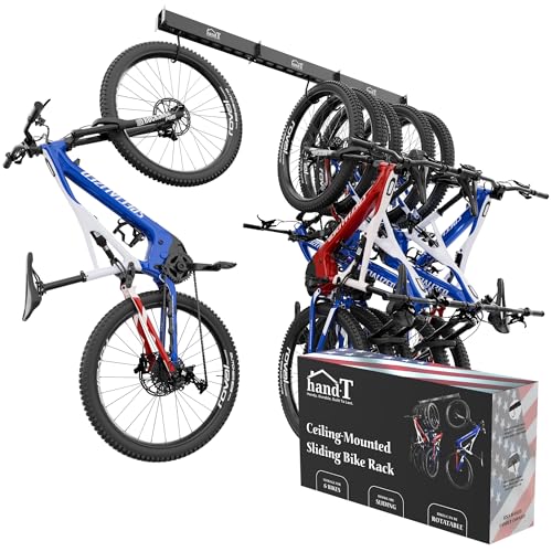 USA Based Ceiling Bike Hanger Slide Mount Up To 6 Bikes, Sliding Garage Bicycle Storage, 51" Heavy Duty Hanging Hook Racks 450lbs Limit, Overhead Mounted Hangers for Storing Bicycles | Black - color: Black, size: 1 Set 6 Hooks