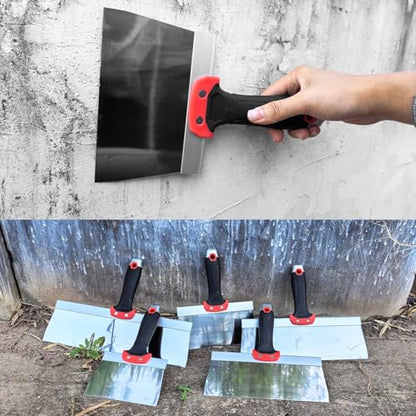 Drywall Knife 5pcs/Set, Stainless Steel Taping Knives Kit Includes 6'', 8'', 10'', 12'', 14'' Tools, Perfect for Drywall Joint Taping, Finishing & Patching - color: Black - C Set
