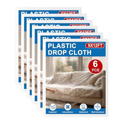 6pcs 9x12ft Painter Plastic Drop Cloths Sheet,Waterproof Anti-dust Cover, Disposable Tarp for Painting for Couch/Furniture Cover - size: 6pack