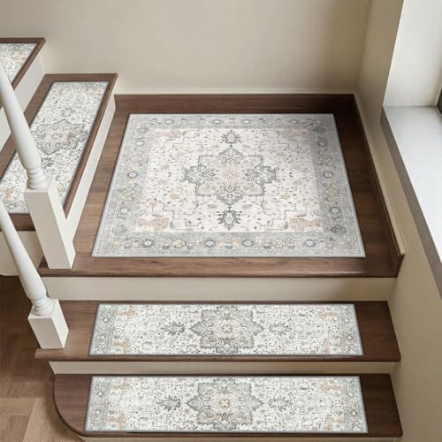 sarben Non Slip Stair Treads for Wooden Steps 1PCS - 30"x30" Indoor Safety Carpet, Edging Mats with TPE Adhesive Backing, Pet and Elderly Friendly Stair Rugs (Taupe) - color: A. Taupe | Non Slip, size: 2'6" x 2'6" (Square)