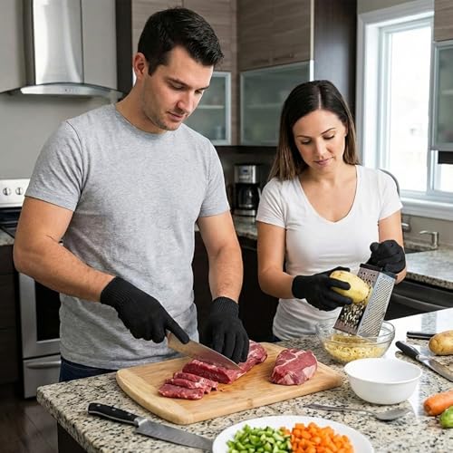 Cut Resistant Gloves, Level 5, Non-Slip Grip, Machine Washable, for Kitchen, Oyster Shucking, Woodworking - color: Black(male)