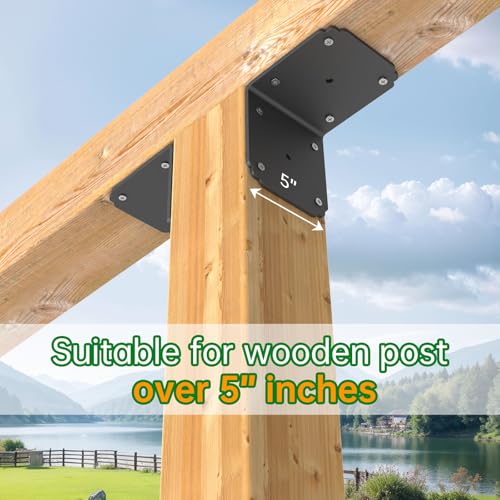 6x6x5 Pergola Brackets,Heavy Duty L Bracket for Wood, (4pcs) Corner Brackets for Deck/Shelf/Fence - size: 6x5 inch ( 4 Pack )
