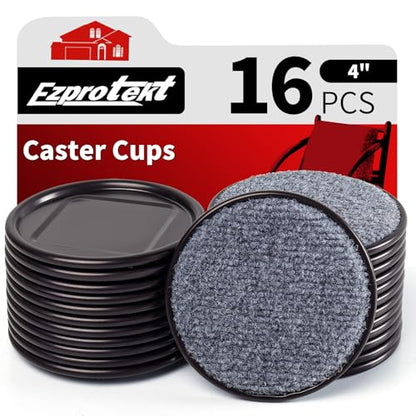 Ezprotekt 4" Round Carpet Bottom Furniture Caster Cups, 16 Pcs Reusable Furniture Coasters, Felt Furniture Sliders Pads to Protect Hardwood, Tile or Carpetd Floors from Scratches (Brown/Gray) - size: 4 inch