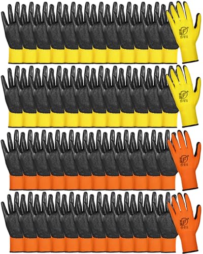Nuogo 48 Pairs Gardening Gloves for Men Women Rubber Coated Safety Work Gloves Bulk for Gardening Construction Work - color: Orange, Yellow