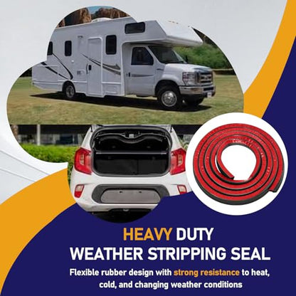 13.1FT Weather Stripping Door Seal, D Shaped Rubber Seal Strip, 1" Self Adhesive Rubber Weather Stripping, EPDM Foam Gasket for Automotive, Garage Door, Window, RV, Boat Use