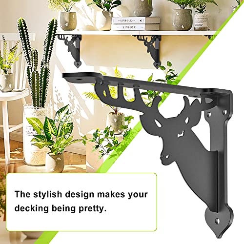 SELEWARE Heavy Duty Shelf Brackets 12 Inch, Deer Shelves Brackets, 300LB Capacity Decorative Metal L Brackets for Floating Shelves, Black Rustic Wall Mount Shelving Bracket with Screws, 2 Pack - size: 12 Inch, style: Deer-2 pack