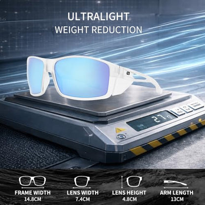 Z87 Polarized Safety Sunglasses, UV400 Wraparound Work Glasses,Protective Shades for Men Women Driving Cycling - color: Matte Clear Blue Mirror