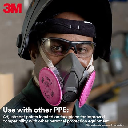 3M Half Facepiece Reusable Respirator 6100, NIOSH, Four-Point Harness, Comfortable Fit, Dual Airline Supplied Air Compatible, Bayonet Connections, Painting, Sanding, Cleaning, Small - style: Small