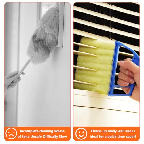 4pcs Window Venetian Blind Cleaner Duster Tool,Blind Duster for Cleaning,Microfiber 7Finger Duster Brush Dusting Cleaner Tool ，for Window Shutters Air Conditioner,with 4 Cloth Cover(Blue/Green) - color: 4pcs - Blue/Green