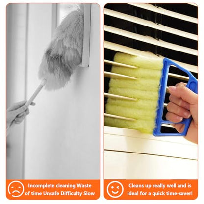 4pcs Window Venetian Blind Cleaner Duster Tool,Blind Duster for Cleaning,Microfiber 7Finger Duster Brush Dusting Cleaner Tool ，for Window Shutters Air Conditioner,with 4 Cloth Cover(Blue/Green) - color: 4pcs - Blue/Green