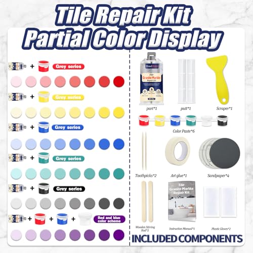 Quartz Countertop Repair Kit(Color Match), Tile, Marble and Granite Repair Kit for Edge Chips, Cracks, Scratches and Holes on Quartz, Marble, Granite, Porcelain and Other Stone Surfaces