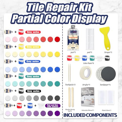 Quartz Countertop Repair Kit(Color Match), Tile, Marble and Granite Repair Kit for Edge Chips, Cracks, Scratches and Holes on Quartz, Marble, Granite, Porcelain and Other Stone Surfaces