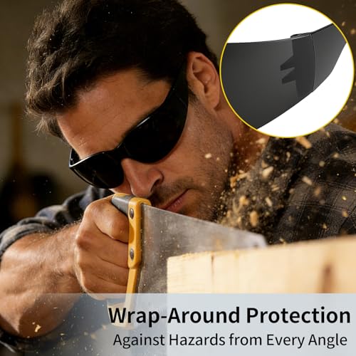 10 Pack Clear Safety Glasses for Men Women, ANSI Z87.1 Certified Scratch & Impact Resistant Wrap Around Lens - color: Black
