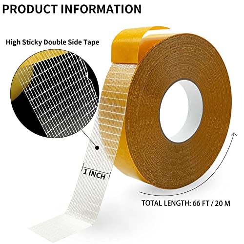 Birllaid Fabric Tape Multifunctional Double Sided Tape,Clear Tape for Clothes,Double Stick Carpet Tape Heavy Duty 1inchx66FT 20m High Stickness Strong 2 Sided Tape - size: 1inchx66FT(20m)
