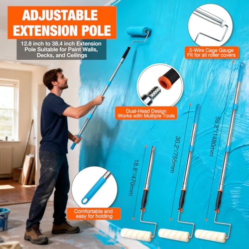 28 Pcs Paint Tray Set, Paint Brush for Wall, Paint Tray, 9" & 4" Paint Roller Covers with Roller Frame, Stainless Steel Pole, House Painting Supplies for Painting Walls, Ceilings, Trim - color: 28 Pack, 9" Paint Trays