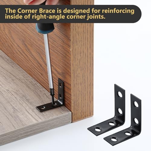 HOME MASTER HARDWARE L Bracket Corner Brace Sets, 1-1/2 " Right Angle Bracket, Metal L Brackets for Shelves Wood Furniture Frame with Screws 20 Pack,Black - size: 1-1/2 " Black-20pack
