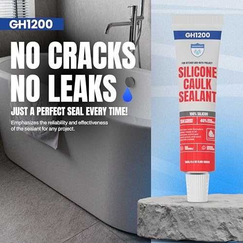 GH1200 18 ML x 8 PCs Silicone Caulk Clear Silicone Sealant Waterproof, Kitchen & Bathroom Caulk - Shrink & Crack Proof - Pocket-Friendly Small Size Indoor & Outdoor Use Silicone Glue - Strong Caulking - style: 18ML x 8PCs Clear Sealant