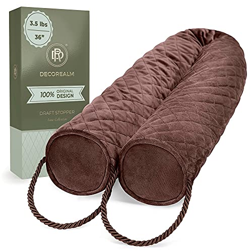 Under Door Draft Stopper – 3.5 lb Door Draft Blocker Weighted with Ceramic Beads for a Tight Seal – Durable, Machine Washable Velvet Covered Draft Stoppers for Noise, Dust, Energy Savings by DECOREALM - color: Mocha