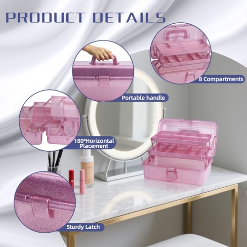 3-Tier Stackable Storage Organizer Box | Portable Multi-Use Tackle Box for Art Supplies, Makeup & Sewing Kits | Durable Design w/Adjustable Compartments (Pink&Red) - size: Large Pink&Red