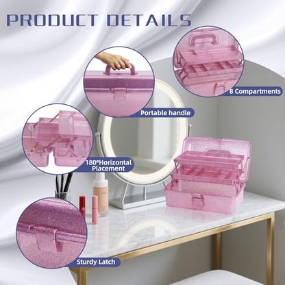 3-Tier Stackable Storage Organizer Box | Portable Multi-Use Tackle Box for Art Supplies, Makeup & Sewing Kits | Durable Design w/Adjustable Compartments (Pink&Red) - size: Large Pink&Red