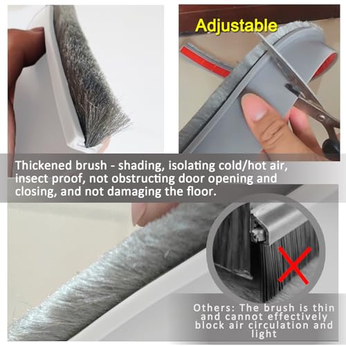 Door Draft Stopper with Brush Reduce Noise, 39" Rubber Door Sweep Breeze Blocker, Adjustable Under Door Draft Stoppers, Soundproofing for Doors, Door Seal - White