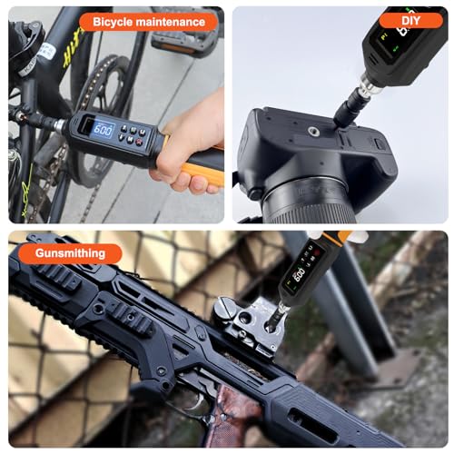 Digital Torque Screwdriver 0.09-6Nm, Torque Screwdriver Set with 1/4" Elastic Bit Holder, Extension Rod, Flat, Hex, Torx and Philips Bits, Suitable for Gunsmithing, DIY, Bicycle Maintenance - size: 9-80in.lb