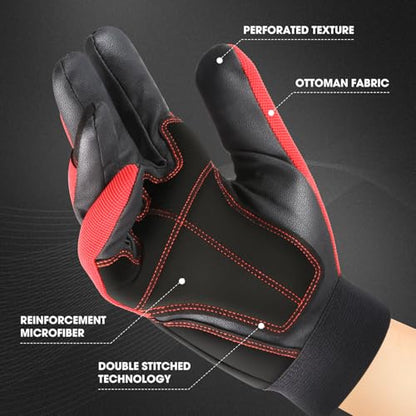 DNA MOTORING 2pair Multi-Purpose Utility Machanic Gloves, Flexible Breathable Performance Padded Knuckles Palm Work Gloves, Red/Black, TOOLS-00585 - color: Red-2pair