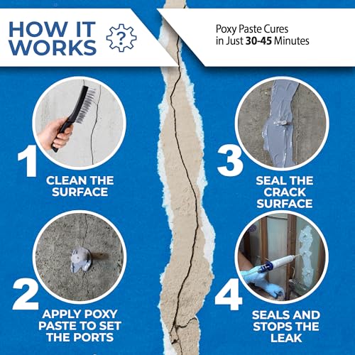6–10 Ft DIY Foundation Wall Crack Repair Kit, Waterproof Epoxy Concrete Crack Filler, Stops Leaks, 12,000 PSI Structural Strength, Fast Gel Time, Professional-Grade Home Improvement Repair Solution