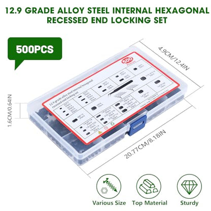 500 Pcs 25 Size Black Set Screw Assortment Kit, Alloy Steel Set Screws for Bathroom Fixtures Door Handles (M3-M8, 1/8"-40 to 5/16"-18)