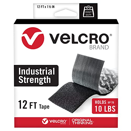 VELCRO Brand Heavy Duty Tape | 12 Foot Roll | Strong Sticky Back Adhesive Holds up to 10 lbs | Industrial Strength Fasteners for Indoor or Outdoor Use | 1-1/2in Width, Black (VEL-30836-USA) - color: Black, size: 12ft