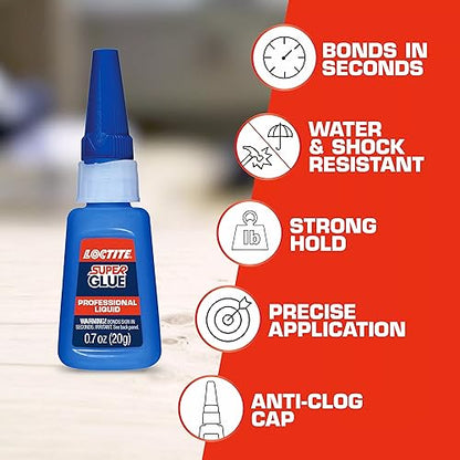 Loctite Super Glue Professional Liquid, Clear, 0.7 fl oz Bottle, 3 Pack - Superglue for Plastic, Wood, Metal, Crafts & Repair, Cyanoacrylate Adhesive Instant Glue, Quick Dry - size: 3 Pack