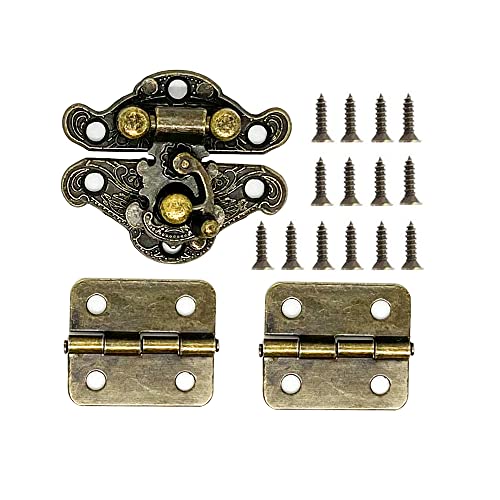 24Pcs Jewelry Box Hinges 12Pcs Antique Latch Hook Hasp Small Box Hardware Decorative Wooden Box Hinges and Latches with Screws DIY for Wood Gift Chest Box Wine Box Storage Box, Bronze Engraved