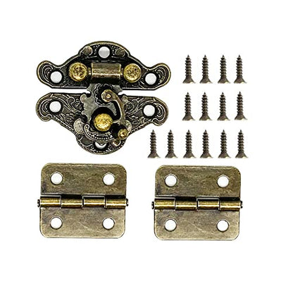 24Pcs Jewelry Box Hinges 12Pcs Antique Latch Hook Hasp Small Box Hardware Decorative Wooden Box Hinges and Latches with Screws DIY for Wood Gift Chest Box Wine Box Storage Box, Bronze Engraved