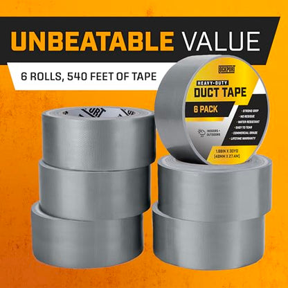Lockport Silver Duct Tape - 6 Roll Multi Pack - 90 feet x 2 Inch - Strong Duct Tape Heavy Duty - Waterproof - No Residue - Bulk Value - Easy Tear - Industrial Use - DIY Home Repair - size: 6-Pack (30 Yards x 2 Inch)