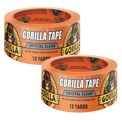 Gorilla Crystal Clear Tape, 1.88” x 18 yd (Pack of 2) - Weather Resistant for Indoor or Outdoor Projects and Repairs - size: 2- Pack