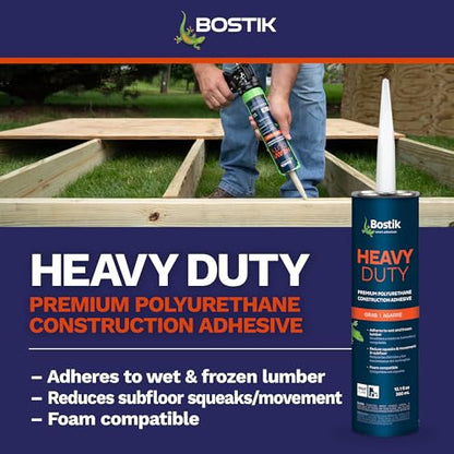 BOSTIK Heavy Duty 10.1oz Premium Construction Adhesive Glue Caulk | Professional Grade | Versatile Use on Wet & Dry Wood Joints | for Installing Wood, Drywall, Foam Board & More | 1 Cartridge