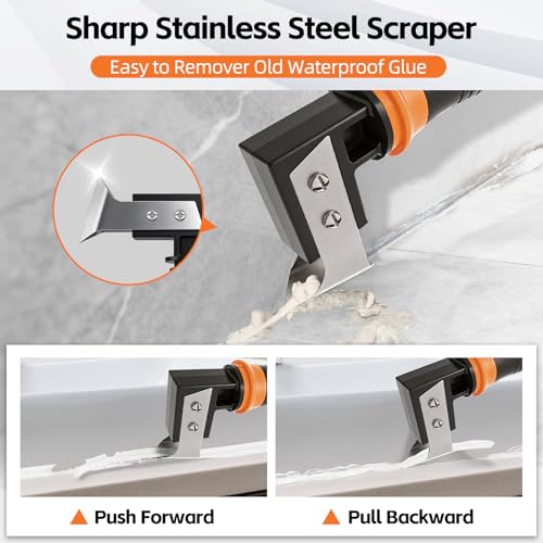 4 in 1 Caulking Tool Kit, Multi-Function Caulk Remover Tool, Grout Removal Tool, Silicone Sealant Cleaner for Bathroom, Shower, Tile, Window, Household Caulk Kit(Orange) - color: Orange