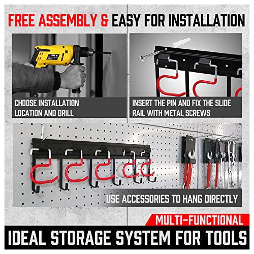 SEDY 68" All Metal Garden Tool Organizer Hooks - Garage Wall Organizer Sturdy Garden Tool Storage System Yard Tool Garage Tool Organizer Wall Mount Shed Organization Shovel Broom Rake Holder - style: 68" All Metal Garden Tool Organizer Hooks