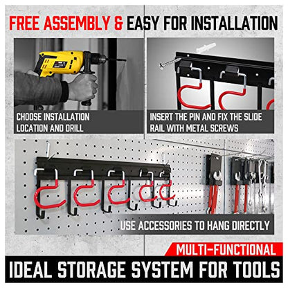 SEDY 68" All Metal Garden Tool Organizer Hooks - Garage Wall Organizer Sturdy Garden Tool Storage System Yard Tool Garage Tool Organizer Wall Mount Shed Organization Shovel Broom Rake Holder - style: 68" All Metal Garden Tool Organizer Hooks