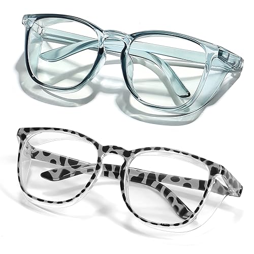 Stylish Safety Glasses Goggles for Women Girls Anti-fog Glasses Protective Eyewear Clear Glasses - color: Blue+ New-tortoise