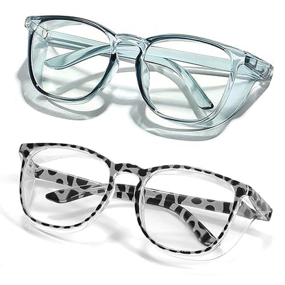 Stylish Safety Glasses Goggles for Women Girls Anti-fog Glasses Protective Eyewear Clear Glasses - color: Blue+ New-tortoise