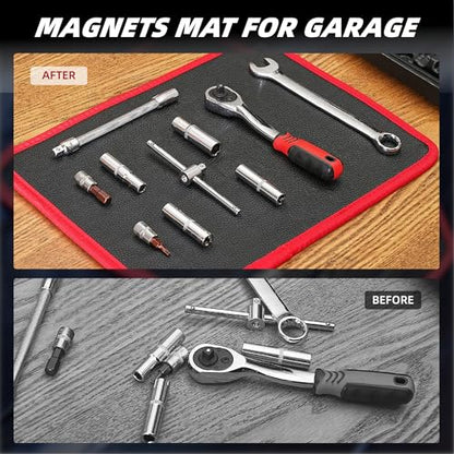 Magnetic Tool Mat, Magnetic Mat for Tools PVC, 3-Piece Flexible Magnetic Mat, Icon Magnets Tool Mat and Tray Holder, Magnetic Tool Holder for Garage, Workshop and Auto Repair Tools - size: 3 Pack