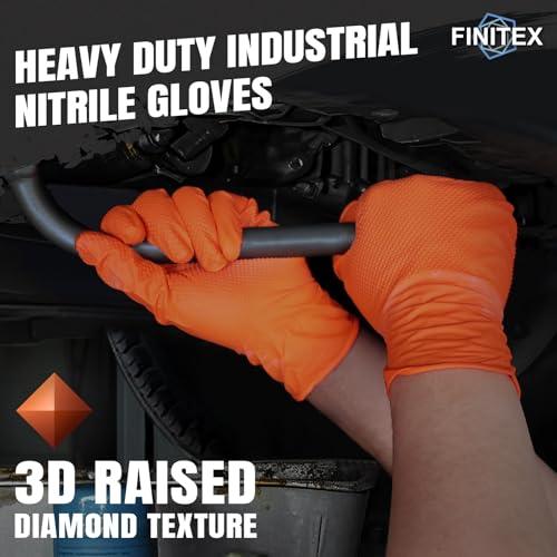 FINITEX Industrial Diamond Texture Nitrile Orange Glove - 100/1000PCS Chemical Resistant 6.3mil Mechanic Disposable Gloves - color: Orange (Large 1000)