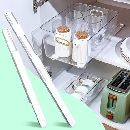 CroBlissful 4 Pcs Adhesive Sliders for Cabinets Pull Out Drawer Organizer Accessories Basket Office Glide Cabinet Tracks Runner Adhesive Drawer Slides Pull Out Replace Guide Rail for Back to School