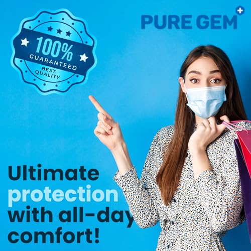 PURE GEM [Pack of 150] Single Use Disposable Blue Face Mask, Soft on Skin, 3-ply Masks Facial Cover with Elastic Earloops Great For Home, Office, School, and Outdoors - color: 150 Masks