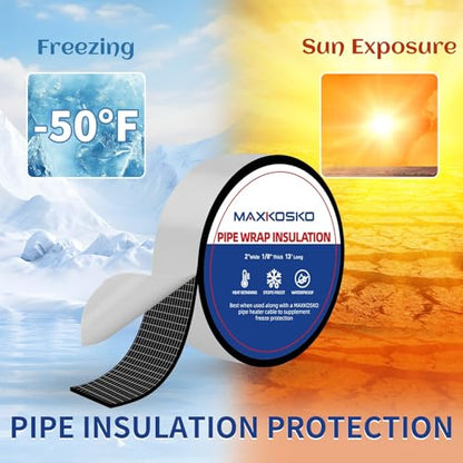 MAXKOSKO Pipe Insulation Tape, 13 Ft x 3 in Outdoor Water Pipe Wrap Insulation Roll, Foam Insulated Wrap Self-Adhesive for Pipe Freeze Protection, Heat Tape for Water Pipes, Copper PVC AC Line - style: 3 in x 13 ft
