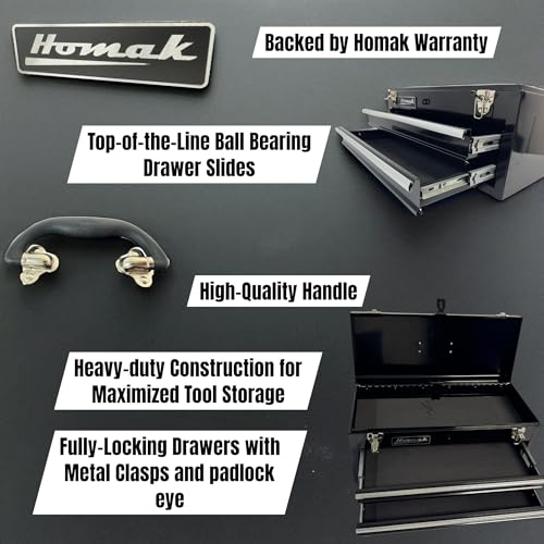 Homak 2 Drawer Ball Bearing Toolbox Chest, Black, 20 Inches - color: Black, size: 2-Drawer