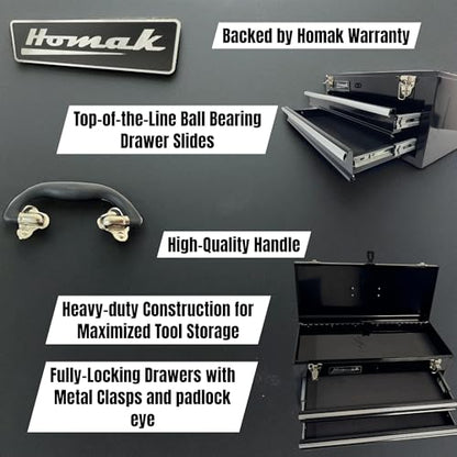 Homak 2 Drawer Ball Bearing Toolbox Chest, Black, 20 Inches - color: Black, size: 2-Drawer